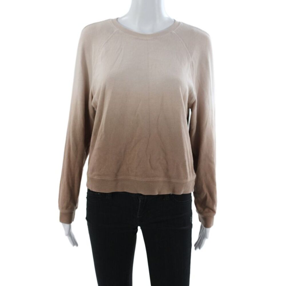 Monrow Womens Beige Ombre Basic T-Shirt Crew Neck Long Sleeve Size XS